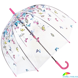 Зонт-трость женский механический FULTON (ФУЛТОН) FULL042-Raining-Butterfly прозрачный, животные