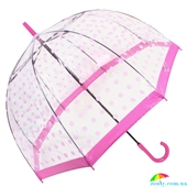 Зонт-трость женский механический FULTON (ФУЛТОН) FULL042-Pink-Polka-Dot прозрачный, горох