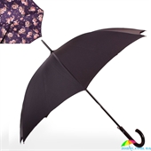 Зонт-трость женский полуавтомат с двойным куполом FULTON (ФУЛТОН) FULL754-Midnight-bloom черный, цветы