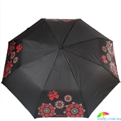 Зонт женский облегченный компактный полуавтомат H.DUE.O (АШ.ДУЭ.О) HDUE-261-1 черный, цветы
